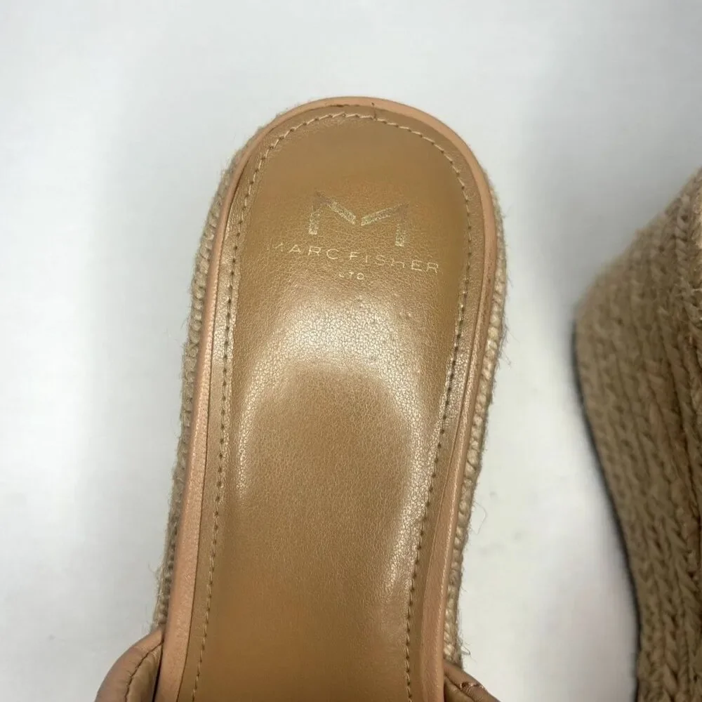 Marc Fisher Women's Velia Wedge Sandal Espadrilles Tan Platform Slip-On Heels
